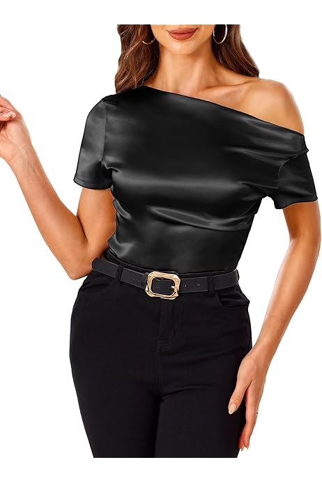 Hombros Descubiertos Blusa De Seda Con Hombro Descubierto Satén