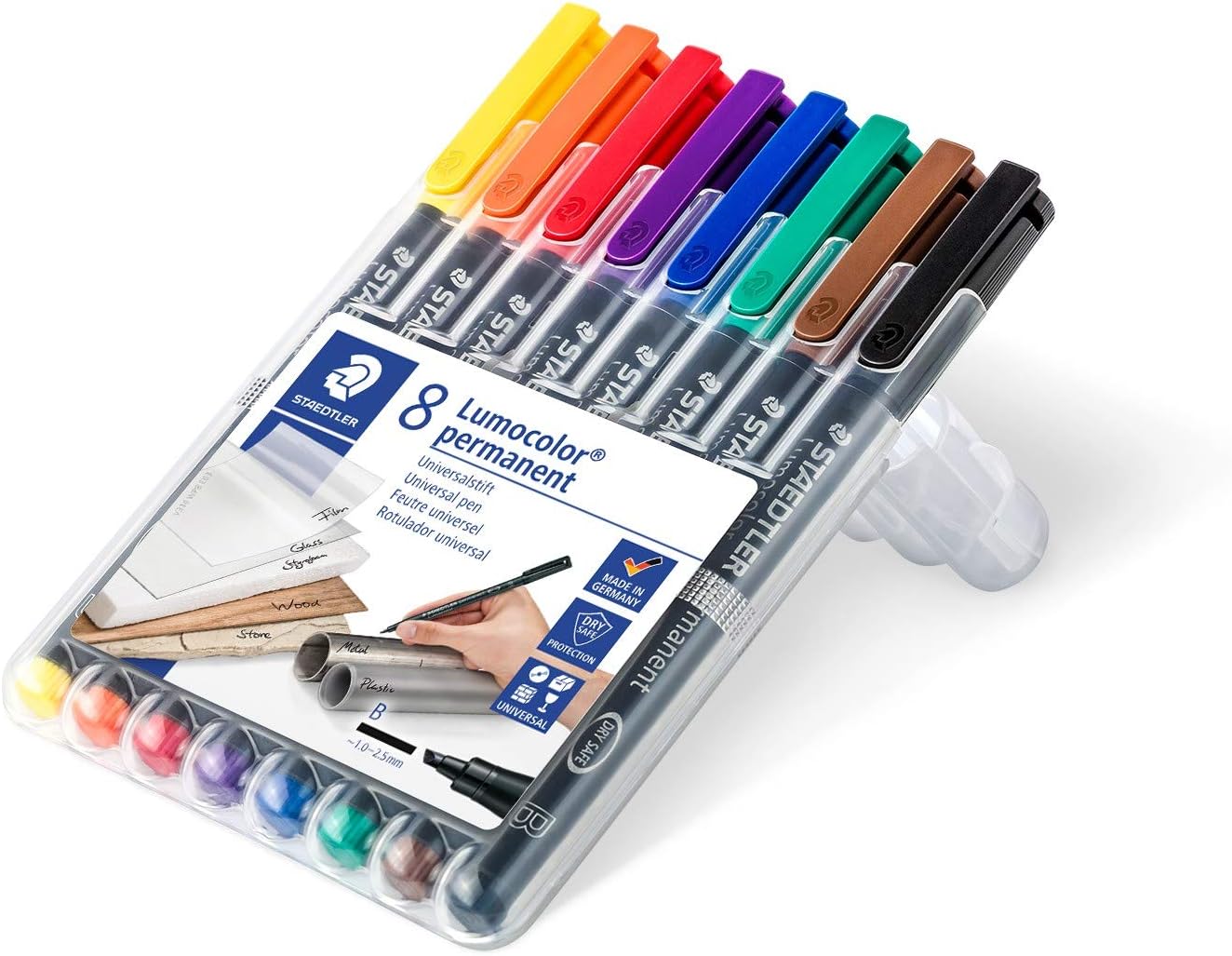 Staedtler Lumocolor Permanent Pen 314 Broad 1.0/2.5mm Line, Assorted Colours (Pack of 8), Black, Red, Blue, Green, Yellow - Image 3
