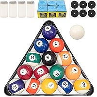 Billiard Pool Balls with Triangle Ball Rack, Cue Chalks, Table Spot Stickers & Tip Replacements - Pool Table Accessories