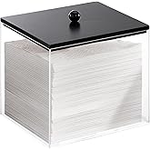Puricon Acrylic Disposable Facial Towels Holder, Clear Storage Bin with Wood Lid Compatible with Clean Skin Club Towel (NOT Included), Face Towelettes Container for Bathroom Counter -Black