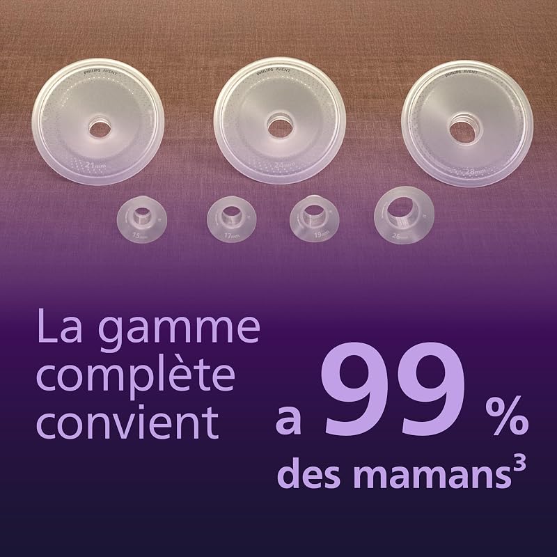 Avent - Kit de tire-lait électrique mains libres, moteur de qualité hospitalière, imite le rythme de succion de bébé, jusqu'à 85 aspirations par min, 6 téterelles et 8 inserts, SCD553/11