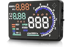 SYH&AQYE A8 5.5 OBD II Car HUD Display, Car HUD Head up Display, Display Km/h, MPH, Water Temperature, Battery Voltage, Multi Color Windshield Screen Projector for Most Cars