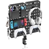 KDD 7 in 1 Clamp-on Desk Pegboard - No Drill Desk Side Storage with Phone Stand/Pen Holder/Storage Box/Headset &amp; Controller Holder/Hooks, Detachable Gaming Pegboard for Office &amp; Home Desktop Organizer
