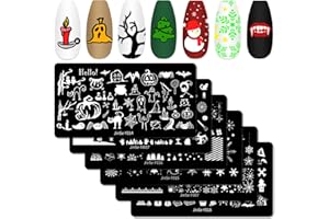 DANNEASY 6 Pieces Halloween Christmas Nail Stamping Plate Holiday Nail Stamps Snowflake Nail Stencils Plates for Nails Design Manicure Template Nail Art Tools Acrylic Nail Accessories