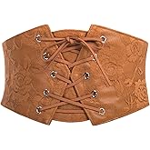 Scarlet Darkness Renaissance Corset Belt for Women Lace Overlay Front Wide Waist Belt Goth Pirate Costume Accessories