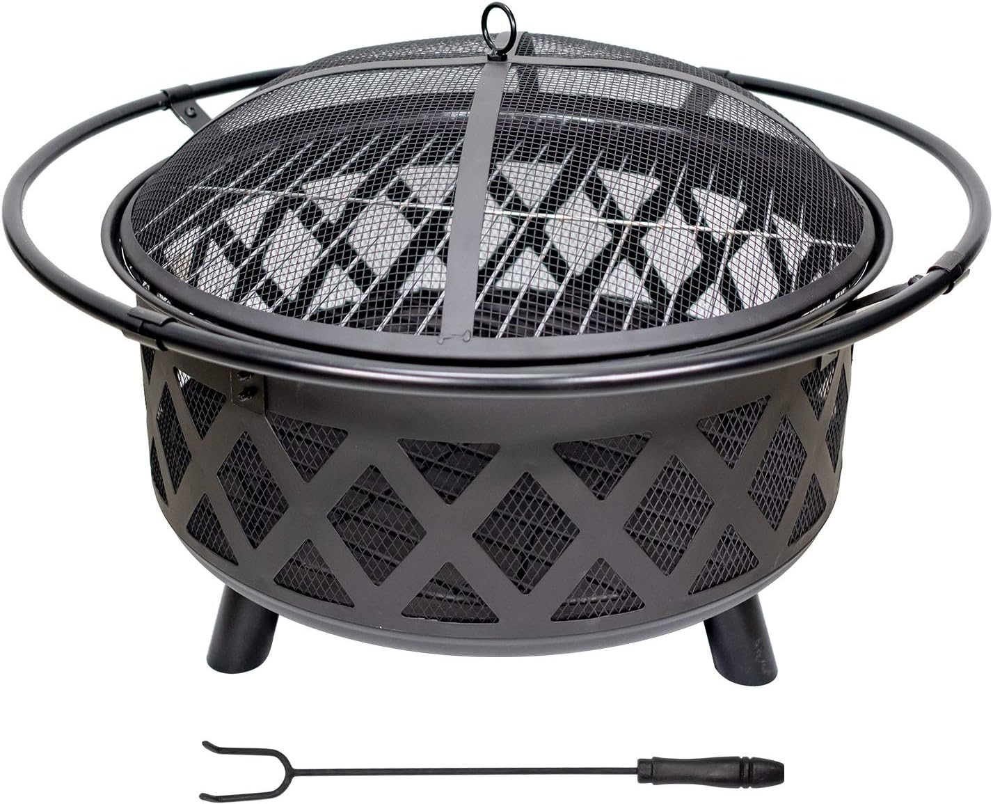 Cisvio Outdoor Fire Pit 30in Wood Burning Steel Grill Firepit with Spark Screen Cover, Poker, Grill and Waterproof Cover for Patio Bonfire Backy : Garden & Outdoor