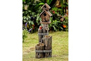 Jeco FCL141 Tree Trunk Fountain with Birdhouse, Brown