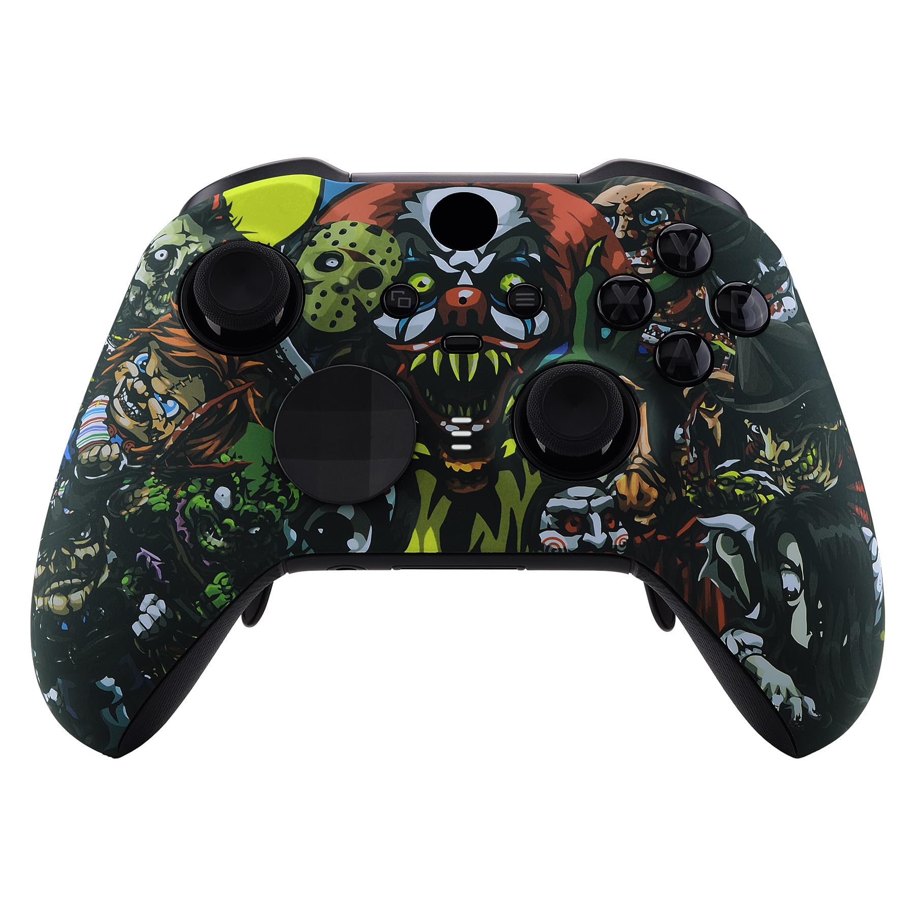 eXtremeRate Scary Party Patterned Faceplate Cover, Soft Touch Front Housing Shell Case Replacement Kit for Xbox One Elite Series 2, Xbox Elite 2 Core Controller Model 1797 - Accent Rings Included