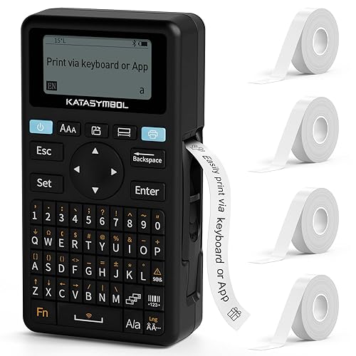 SUPVAN E11 Bluetooth Label Maker Machine with 4 Tapes, Support Keyboard & App with 40 Fonts and 450+ Icons, Rechargeable Inkless Labeler for Home, Kitchen, Office, School Organization, Black
