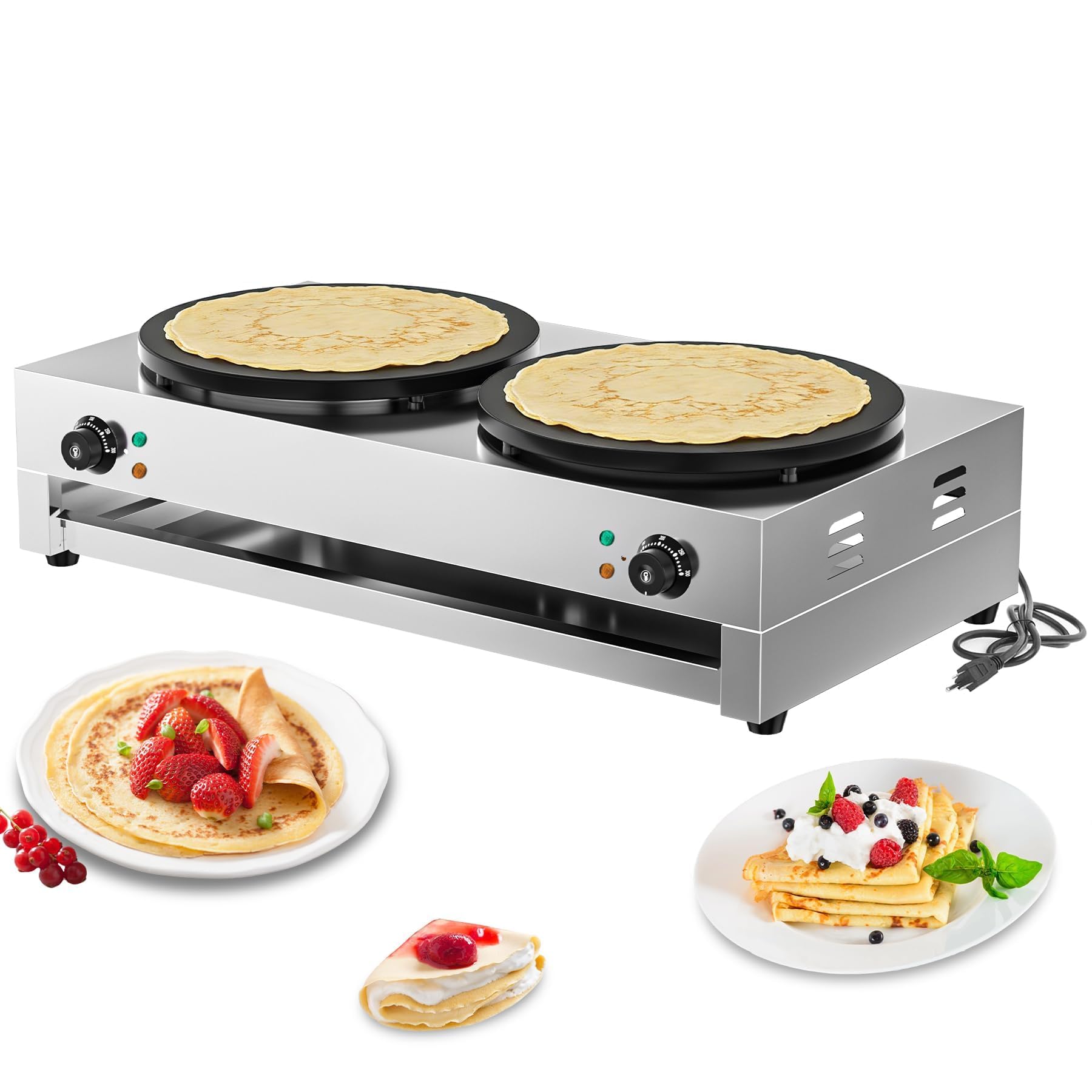 Photo 1 of Culistra 16 Inch Commercial Crepe Maker, Dual-Head, Dual Zone Temp Setting, Nonstick Pancake Griddle Machine, 50-300°C(120-570?), 3400W, S.S. Shell, for Catering, Restaurant, Snack Stand, CE Certified