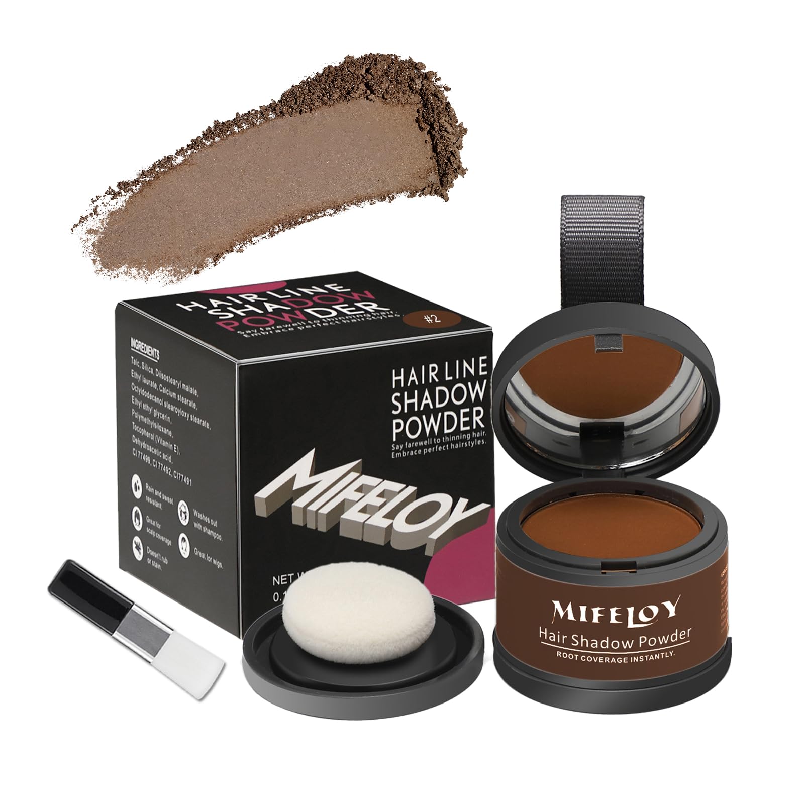 MIFELOY Root Cover Up Powder, Touch Up Hair Color for Grey, Roots Concealer for Beard Line Eyebrow, Instantly Conceals Hair Loss, Roots Coverage Powder for Thinning Grays Hairline, Medium Brown