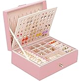 QBestry Girls Jewelry Box Earring Holder Organizer for Girls Earring Organizer Teen Jewelry Box Organizer for Girl Pink jewelry Boxes for Earrings Necklaces Rings Stud Earrings Box Organizers Teens