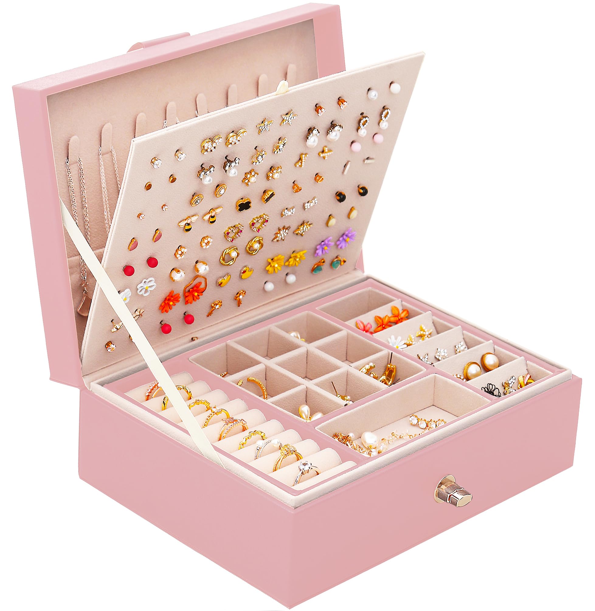 Photo 1 of *MINOR DAMAGE*
QBestry Girls Jewelry Box Earring Holder Organizer for Girls Earring Organizer Teen Jewelry Box Organizer for Girl Pink jewelry Boxes for Earrings Necklaces Rings Stud Earrings Box Organizers Teens