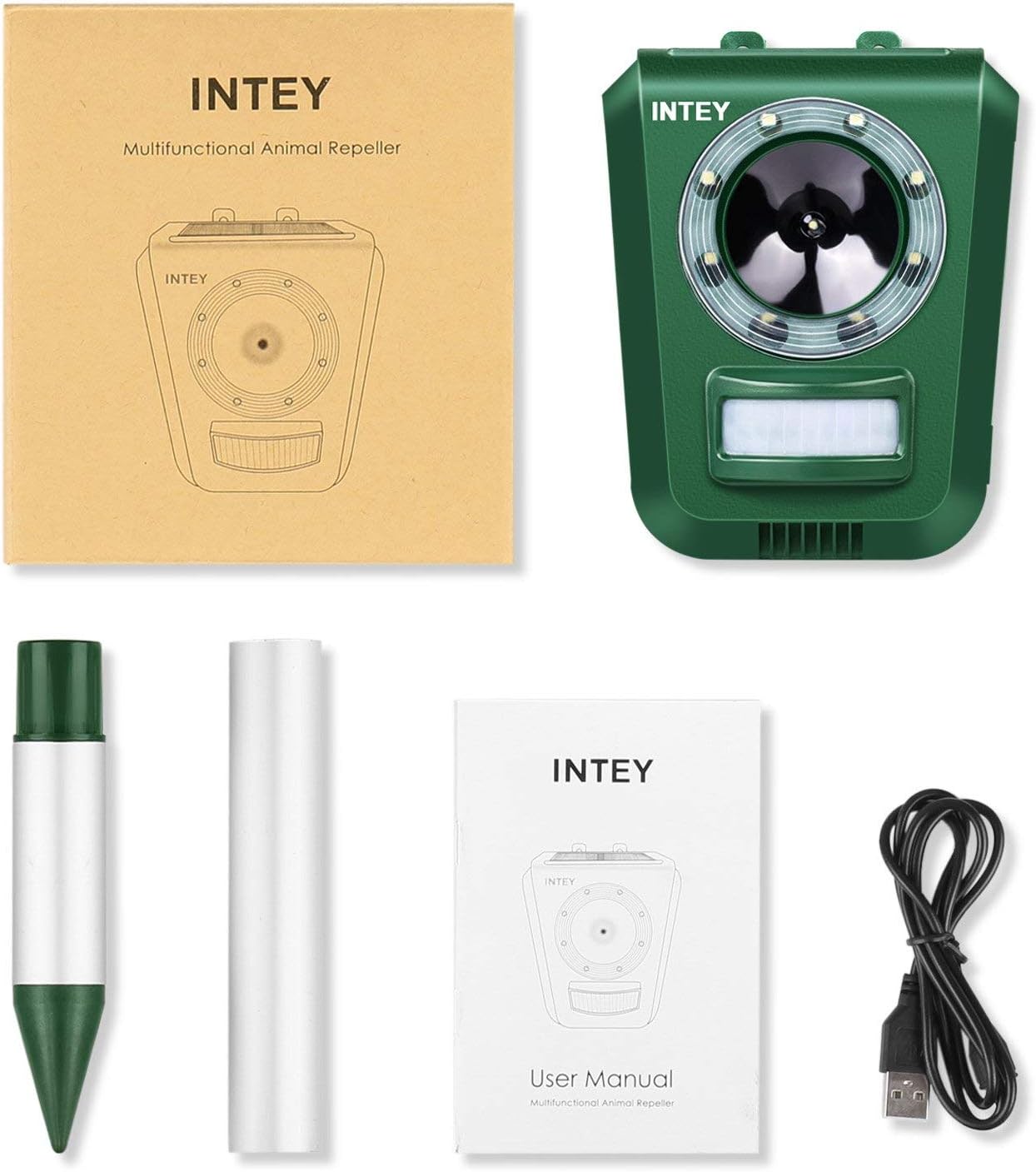 Intey Repulsif Chat Ultrasons Et Led Eloigner Les Chats Les Chiens Et Les Renard Pour Jardins Et Champs Avec Detecteur De Mouvement Chargement D Energie Solaire Et Du Cable Usb Amazon Fr Animalerie