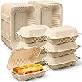 9 x 6 Clamshell Take Out Food Containers - 75 Pack Disposable To Go Containers, Compostable & Biodegradable Made of Sugar Can