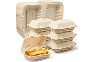 9 x 6 Clamshell Take Out Food Containers - 75 Pack Disposable To Go Containers, Compostable & Biodegradable Made of Sugar Can