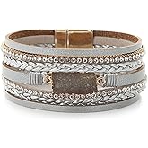 Long tiantian Leather Wrap Bracelets Boho Bracelets for Women Rhinestone Leather Bangles Boho Western Outfit Accessories Jewelry Gifts