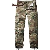 AKHIKING Men's Camo Cargo Work Pants Ripstop Lightweight Wild Army Military BDU Outdoor Trousers with 8 Pocktets (No Belt)