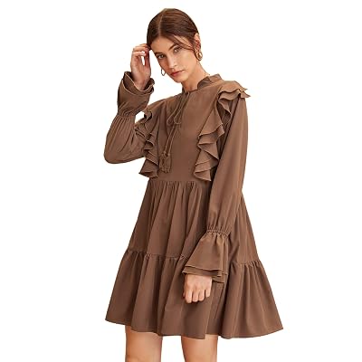 Long Sleeve Ruffle Bow Tie Neck 