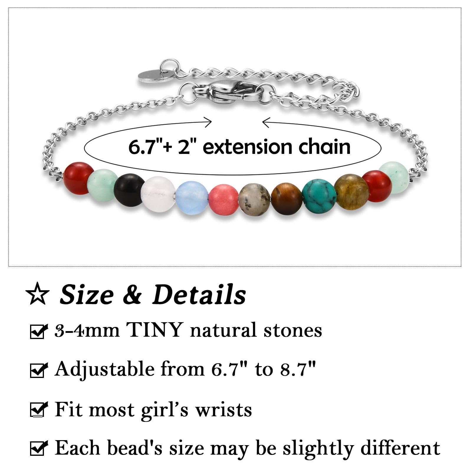Leyung 6-21 Year Old Birthday Gifts for Girls Women, Tiny Natural Stones Birthday Bracelet Gifts for Daughter Granddaughter Niece with Happy 6th-21st Birthday Card
