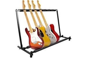Kuyal Multi-Guitar Display Rack Folding Stand - Band Stage Bass & Acoustic Guitar, Black (7 Holder)