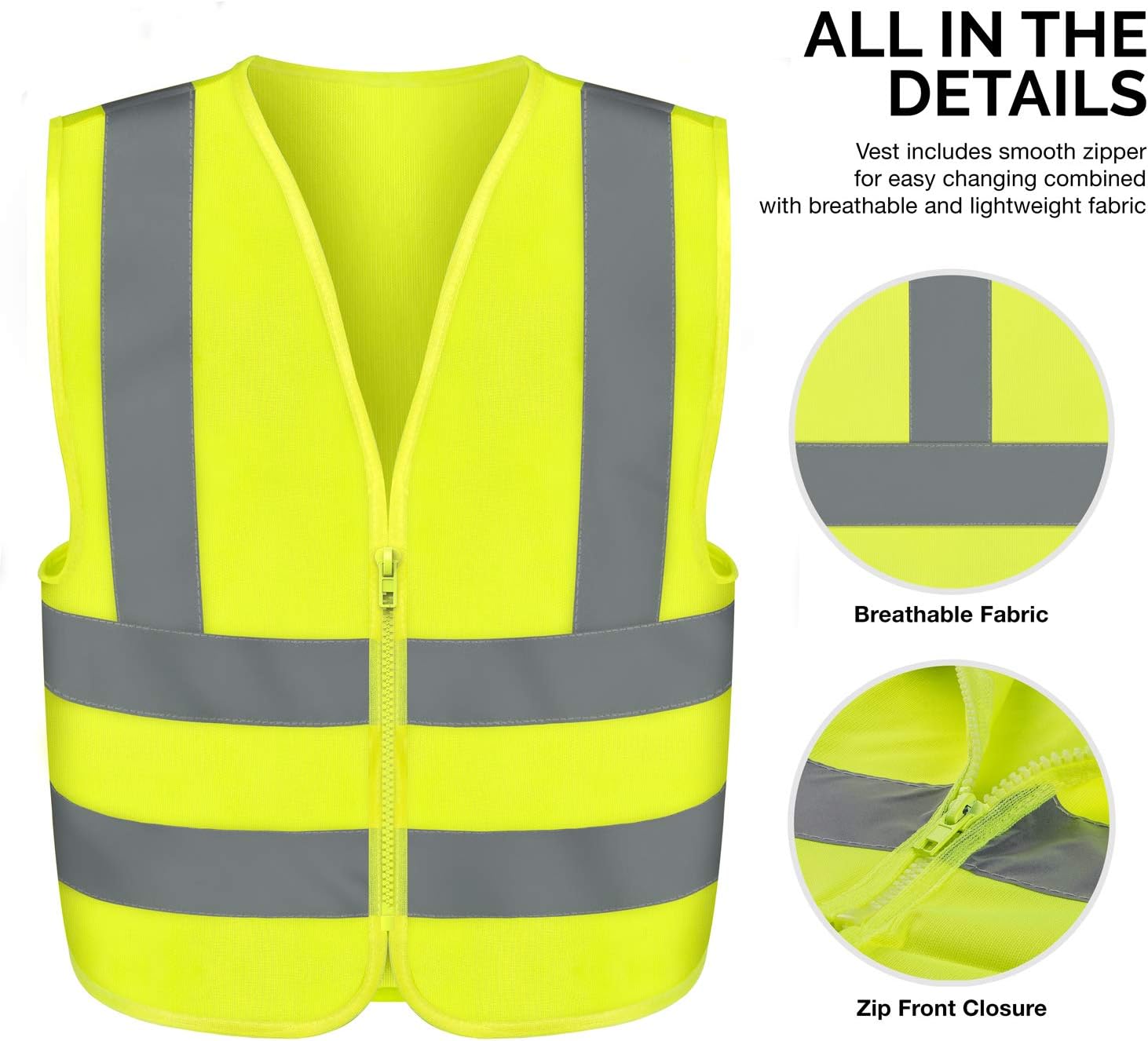 Neiko 53940A High Visibility Safety Vest, Medium, Neon Yellow - Reflective Safety Vest - 