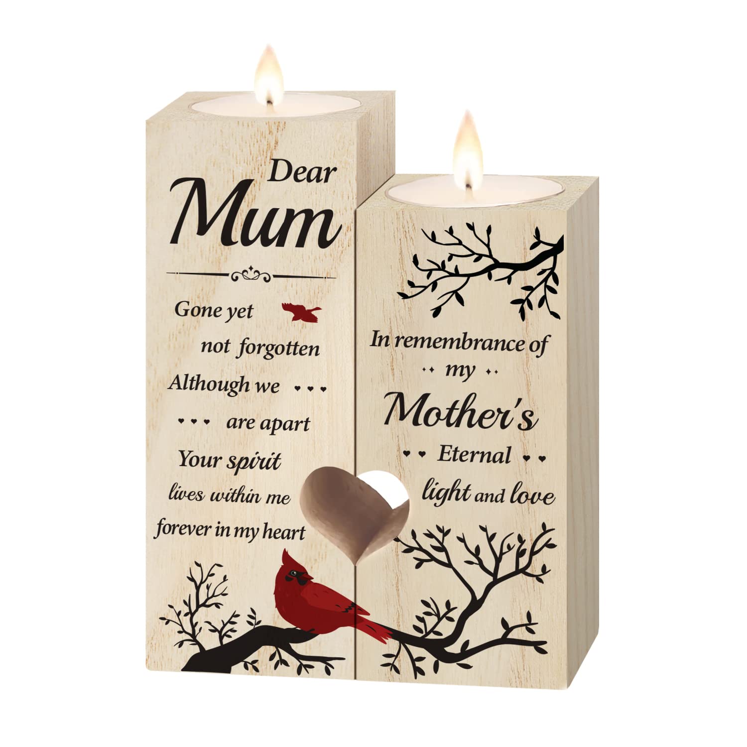 Mum Memorial Gifts - Memorial Candle Holders for Loss of Mum, Sympathy Gifts for Loss of Mother, Bereavement Wooden Candle Holders In Memory of Loss of Love One