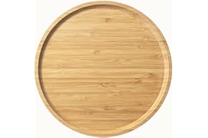 Round Bamboo Tray, Wood Serving Tray, Wooden Serving Platter, Fruit, Bread, Salad Plate, Charcuterie Serving Board (25 cm)