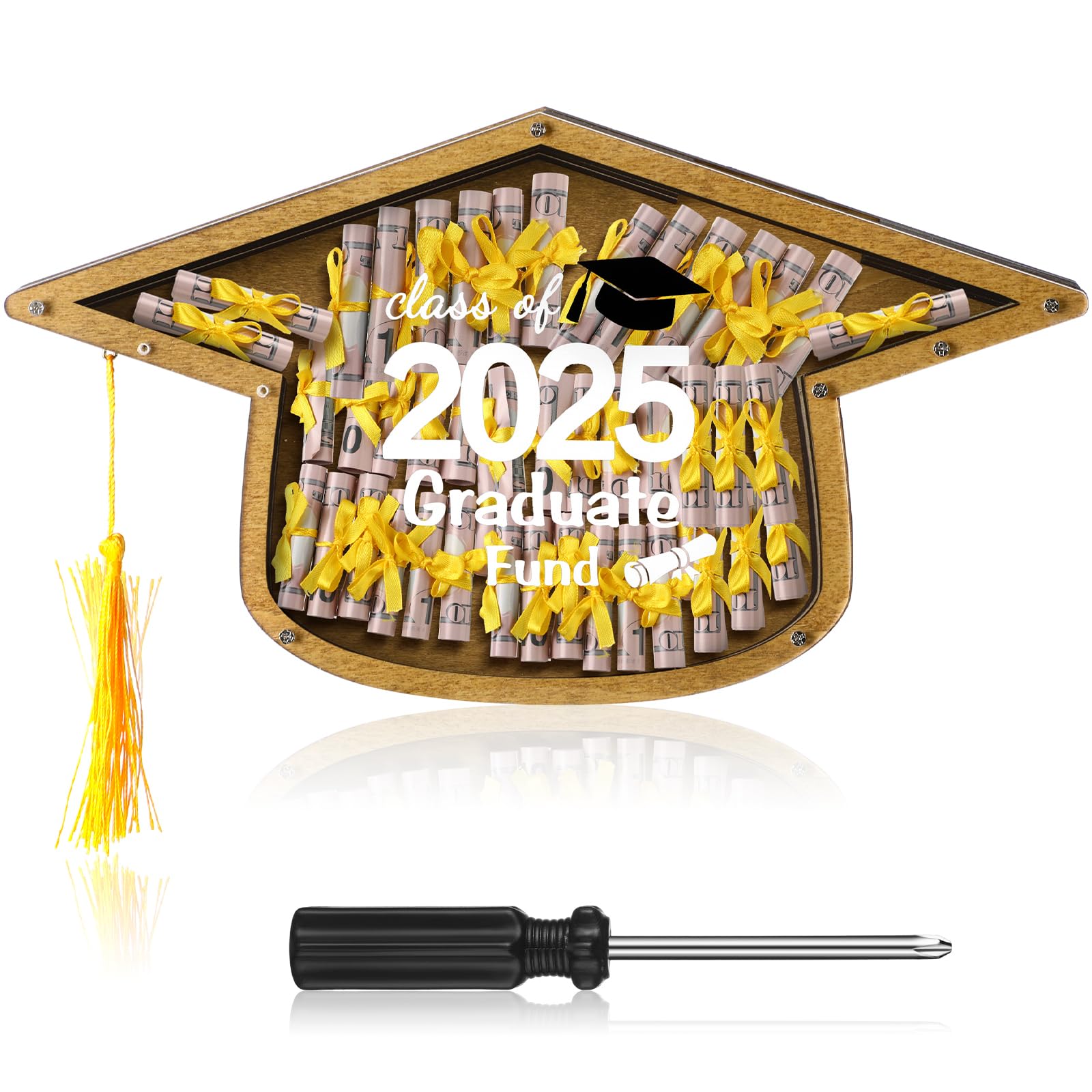Photo 1 of Colingmill Graduation Gifts 2025 Money Holder Graduation Cap Class of 2025 Wooden Cash Box with Tassels DIY Graduate Fund Cash Holder for Grad Party Supplies High School College University(Rustic)