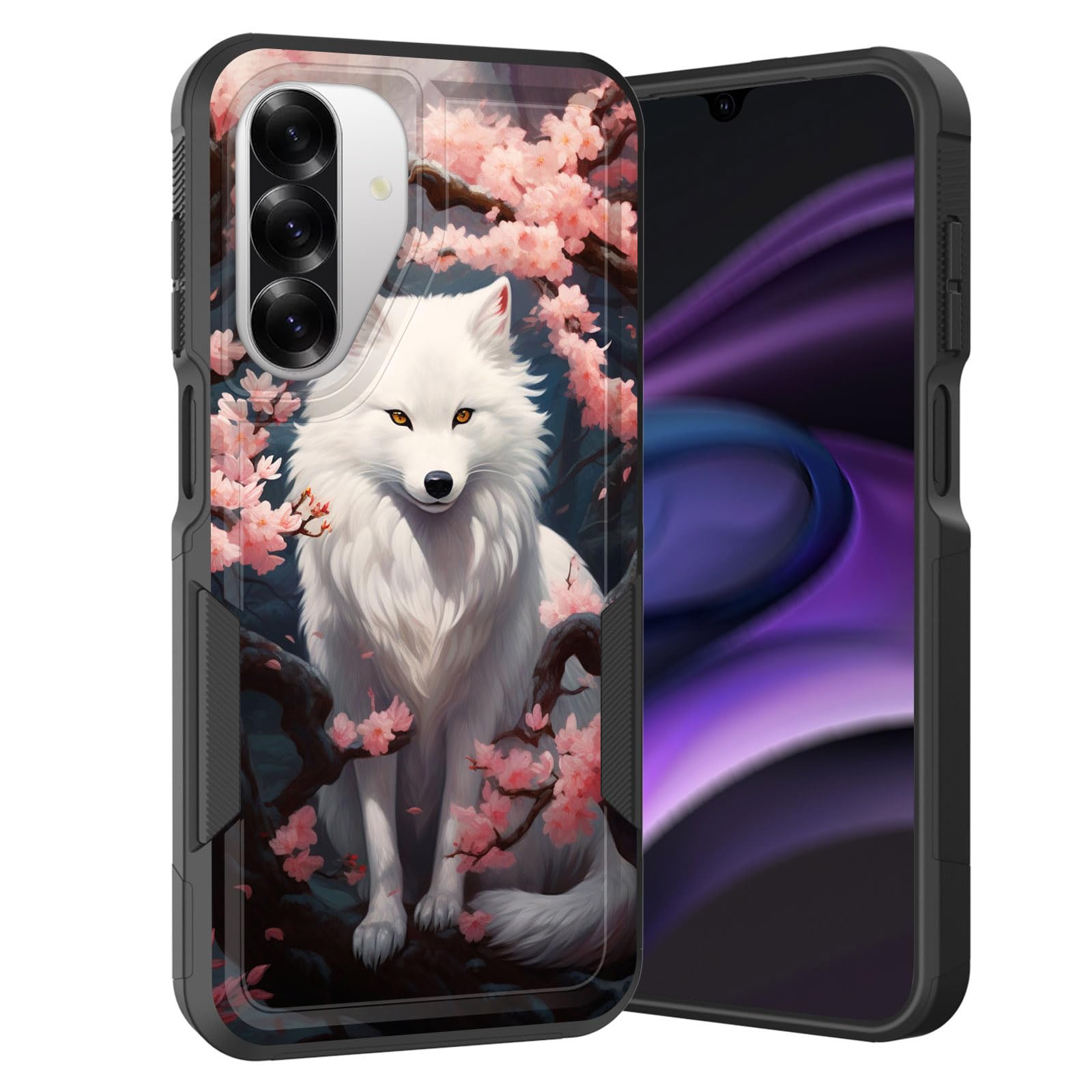 KJFHDJFDH for Galaxy A17 5G Case,Dual Layer Hybrid Heavy Duty Rugged Shockproof Hard PC +Soft Silicone Protective Case for Samsung Galaxy A17 5G 6.7" 2025,Fox and Flowers