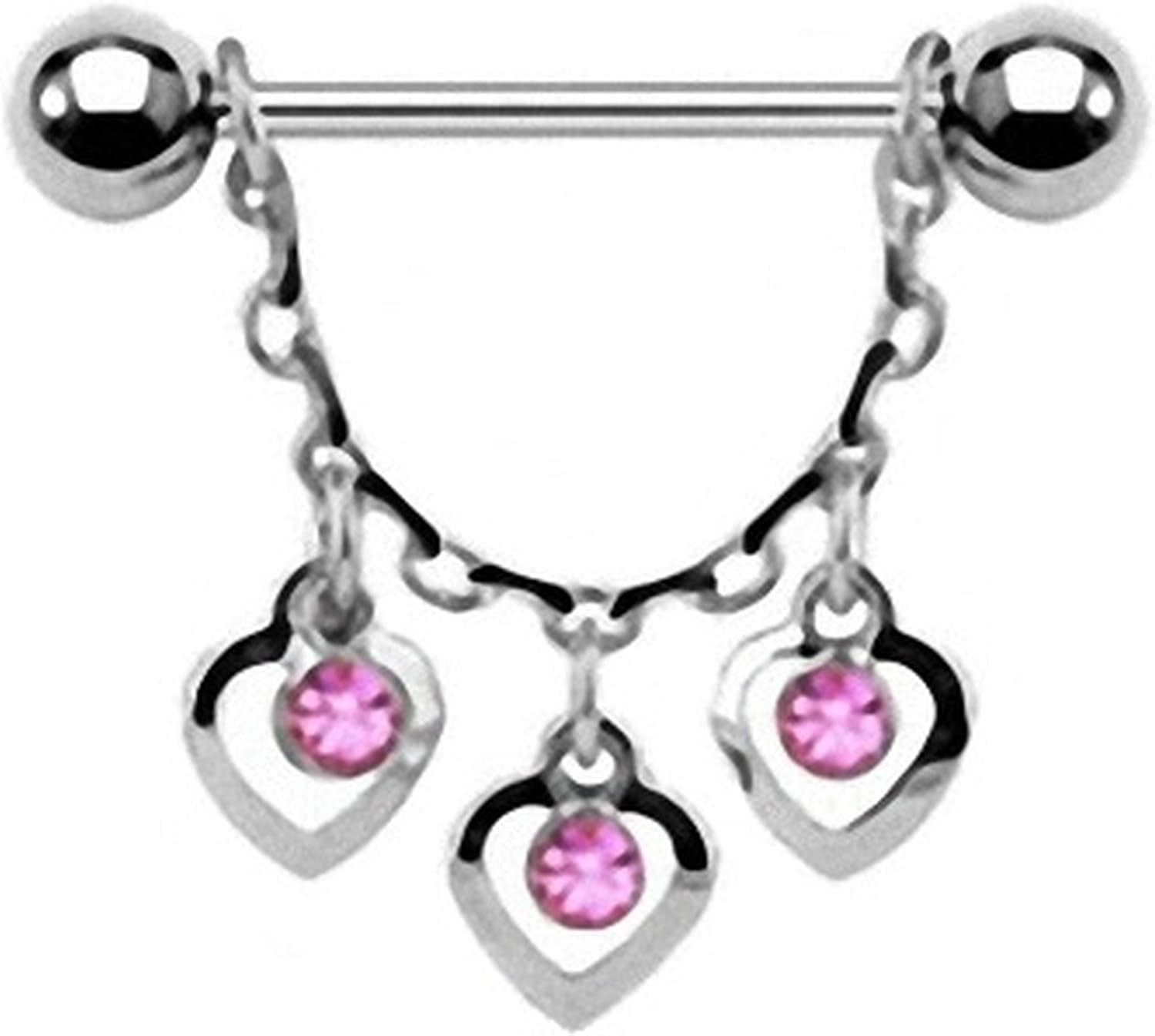 Taffstyle® Piercing - Brust Nippel Intimpiercing mit Herz Ketten Anhänger - Pink : Amazon.de ...