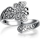 oGoodsunj Sterling Silver Spoon Rings for Women: Vintage Butterfly Lotus Just Breathe Turquoise Dragonfly Cross Rose Vintage Antique Thumb Ring Jewelry Gifts for Mom Grandma