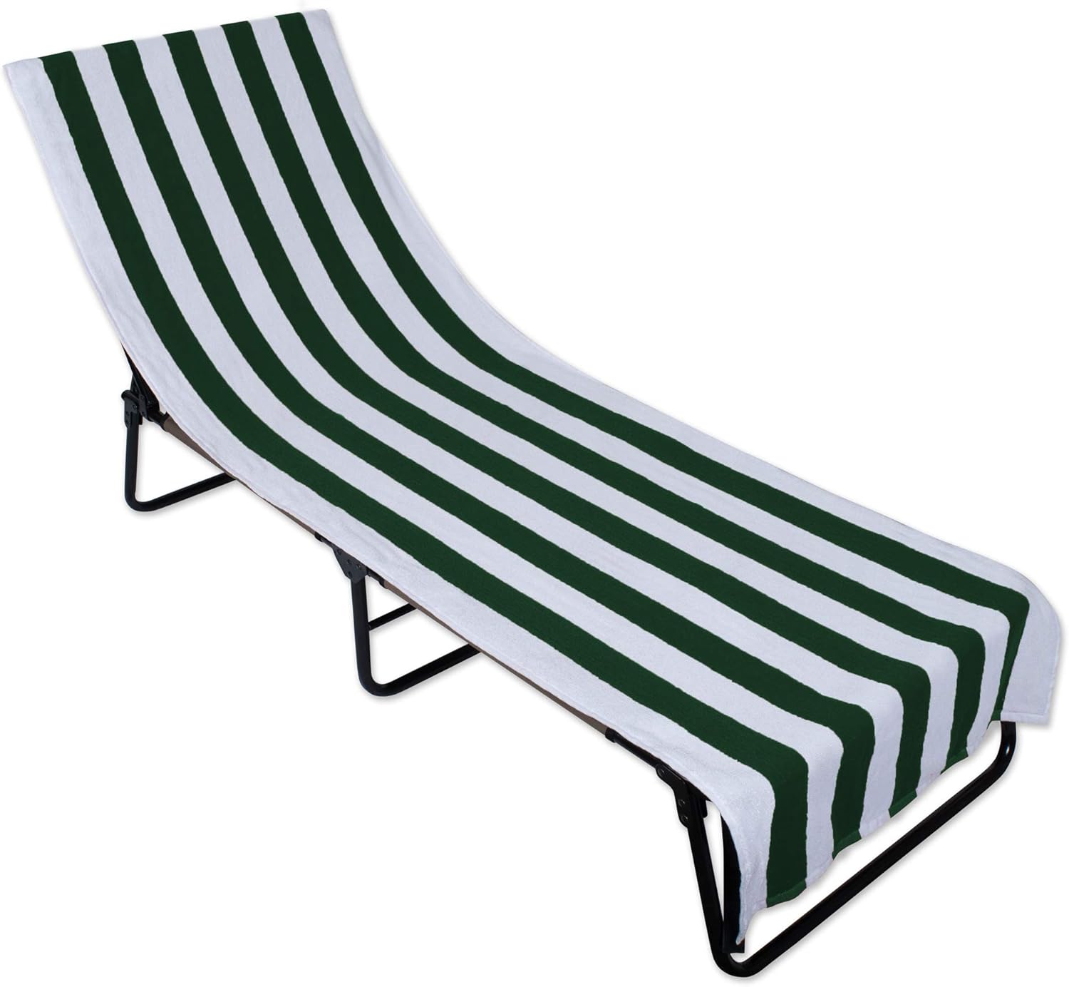 DII Stripe Beach Lounge Chair Towel with Fitted Top Pocket, 26x82, Hunter Green