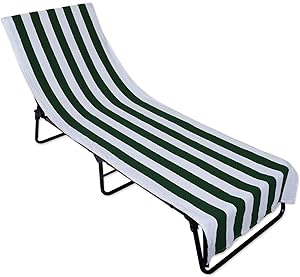 DII Stripe Beach Lounge Chair Towel with Fitted Top Pocket, 26x82, Hunter Green