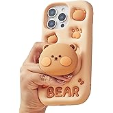 TUFTA Kawaii 3D Teddy Bear Phone Case for iPhone 16 Pro Max (with Stand and Grip) Cute Girly Cartoon Animal Phone Cover for Girls, Boys, Kids, Teens, and Women, Tan