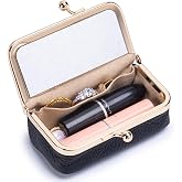 Nsciyise Genuine Leather Travel Jewelry Box, Mini Jewelry Organizer Case with Mirror for Women, Small Lipstick Bag for Purse, Cute Portable Gift for Her women giril (Black, Mirror)