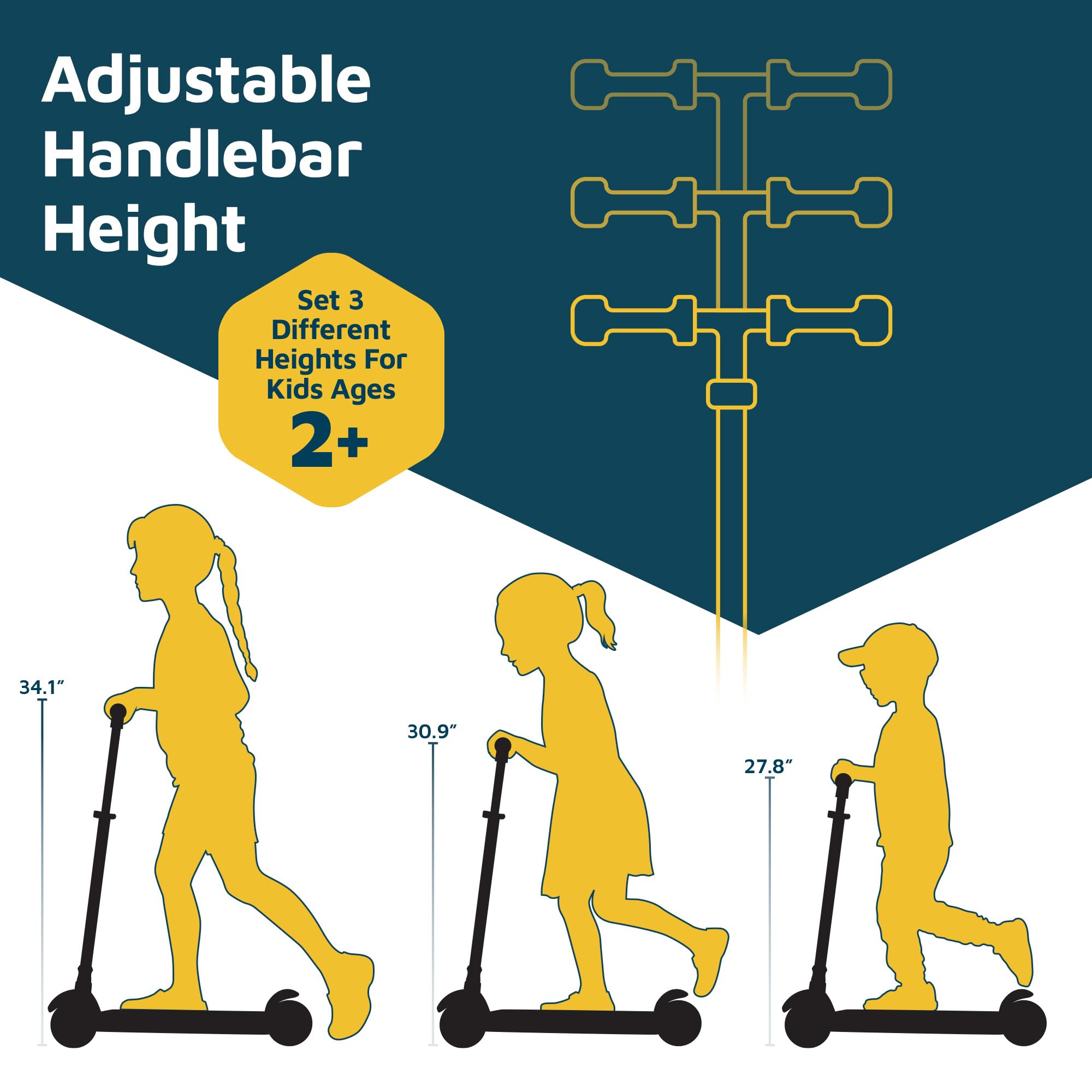 Lifemaster Mini 3-Wheel Kids Scooter with Multi-Color Wheel Lights – 4-Height Adjustable Handlebar, Wide Anti-Slip Deck, Child Safety Certified, Boys & Girls Ages 2+ Supports Up to 110 lbs