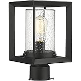Emliviar Post Lights Outdoor Fixture, 1-Light Lamp Post Lantern, Black Finish, Seeded Glass, 2083P BK