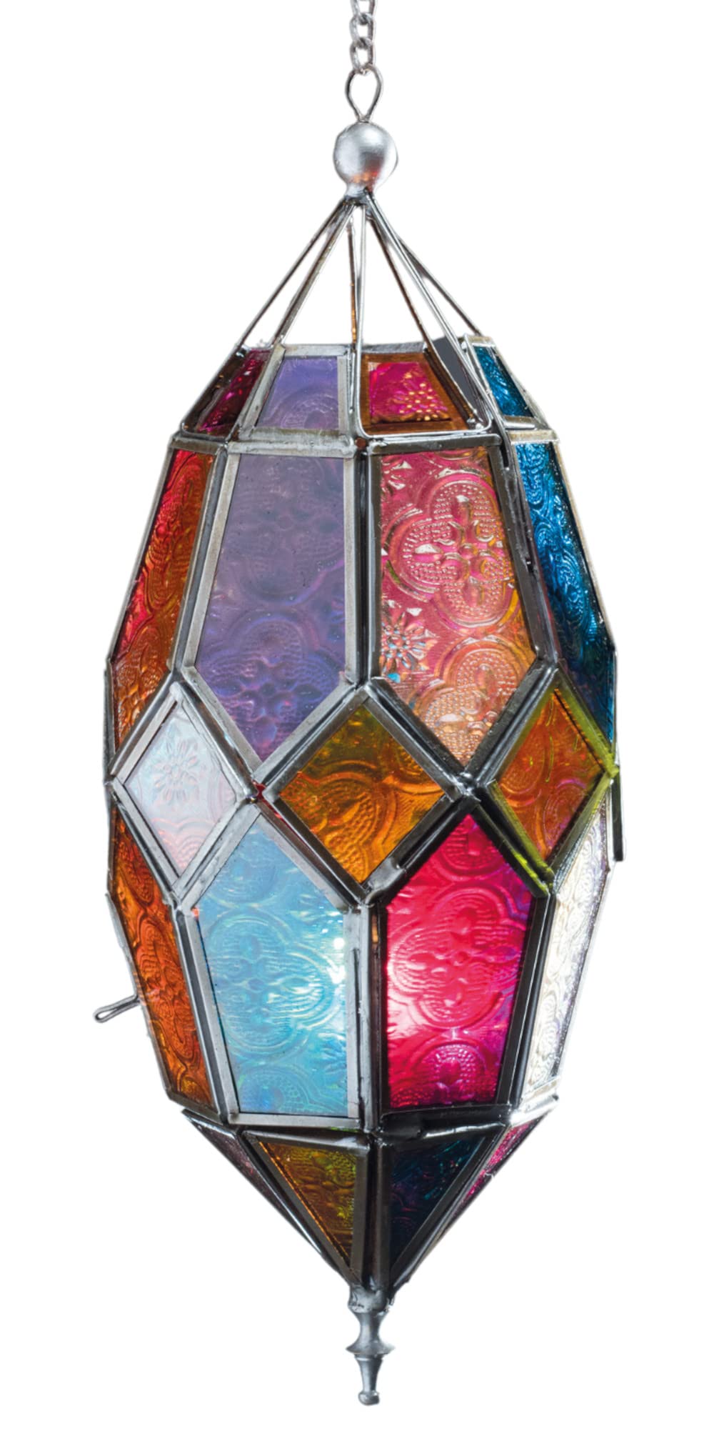 Moroccan Style Hanging Glass Tealight Lantern (Large Multi)