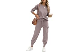 Caracilia Women's Two Piece Outfits Sweater Sets Long Sleeve Knit Tops Matching Cargo Jogger Pants 2025 Fall Lounge Sets