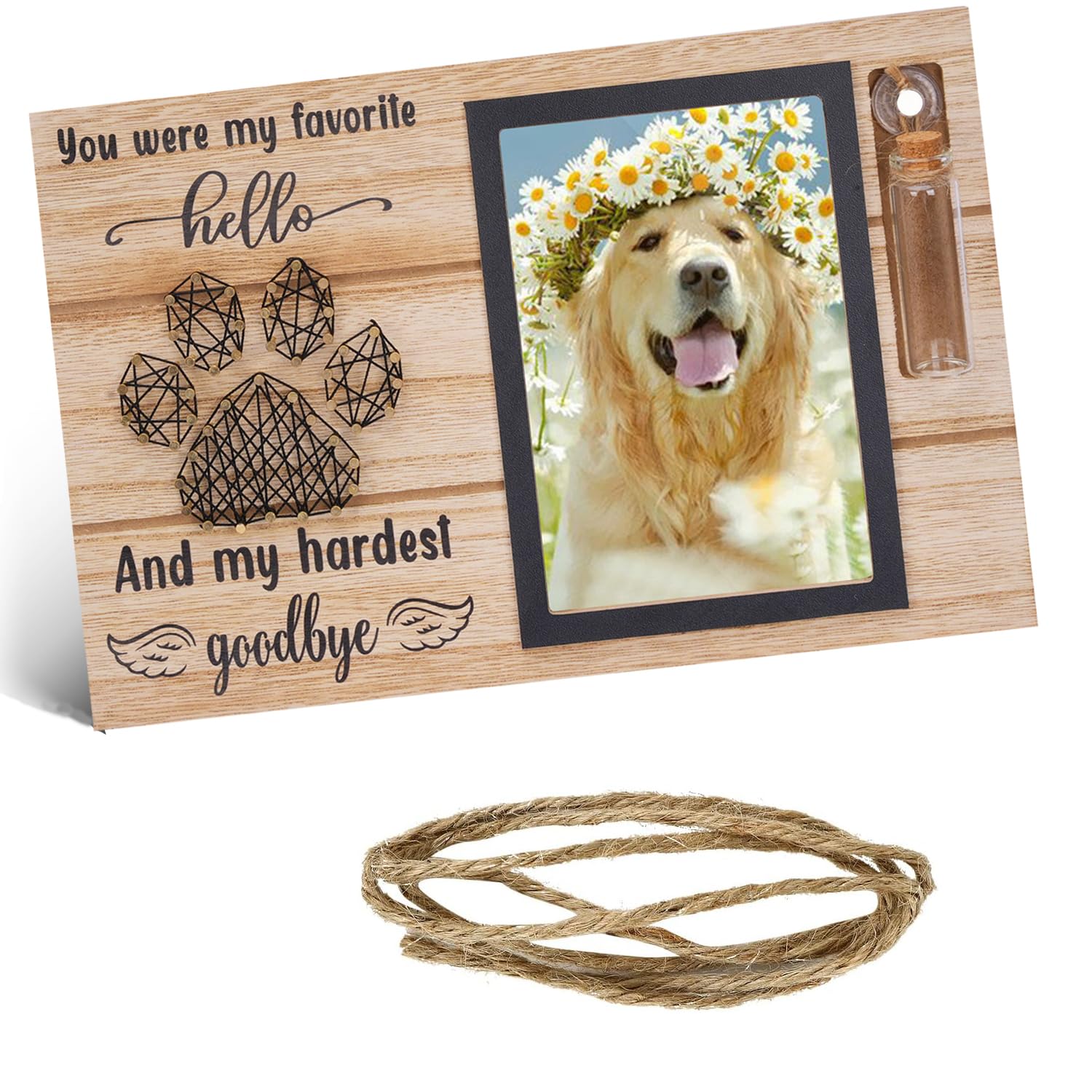 awagas Dog Photo Frame, Pet Picture Frame Dog with Bottle, Pet Memorial Gifts, Wooden Cat Photo Frame 20x30cm/8x12in, Pet Memorial Gifts for Loss of Dog for Animal Lovers