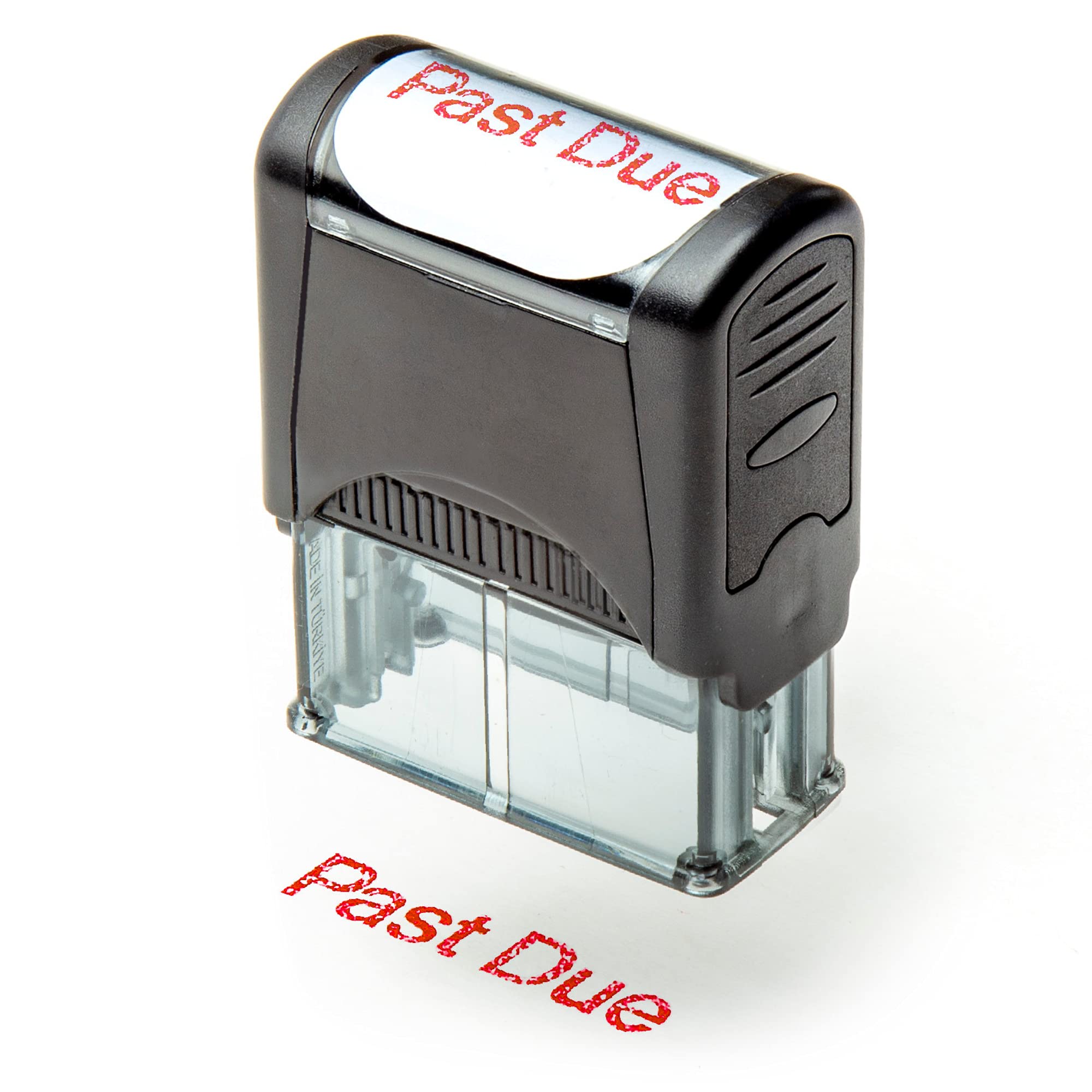 Self Inking Rubber Stamp, Refillable Red Ink Preinstalled - 1.4" x 0.51" X (35 x 8mm) (Past Due)