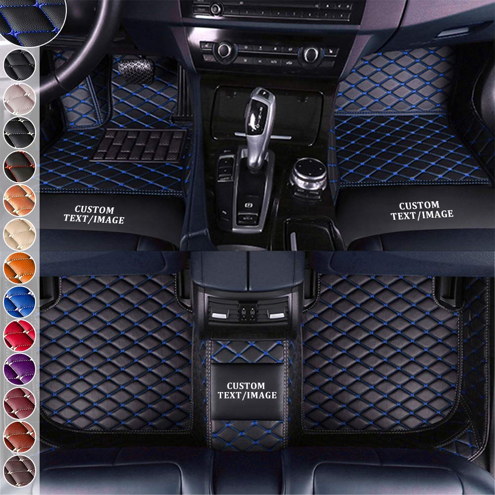 changlaiwang Customize Car Floor Mat for Toyota Avensis Camry C-HR Corolla Crown FJ Cruiser Fortuner Highlander Land Cruiser Prado Carpet Liner Rug All Weather Luxury Leather Fullset Black & Blue Line