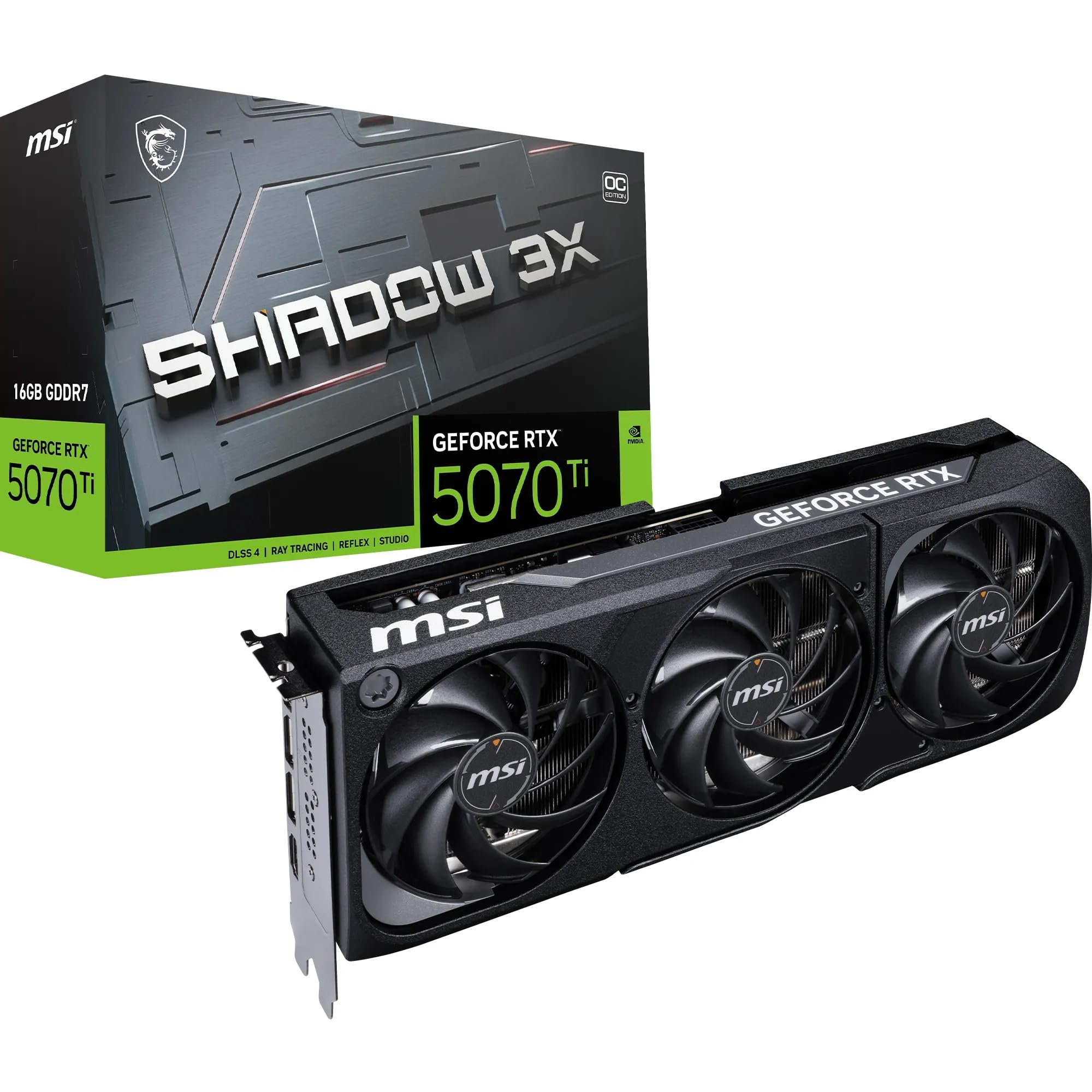 MSI GeForce RTX 5070 Ti 16G Shadow 3X OC: 16 GB GDDR7 (28 Gbps/256 bits), PCIe 5, Boost: 2482 MHz, HDMI 2.1b, DisplayPort 2.1b