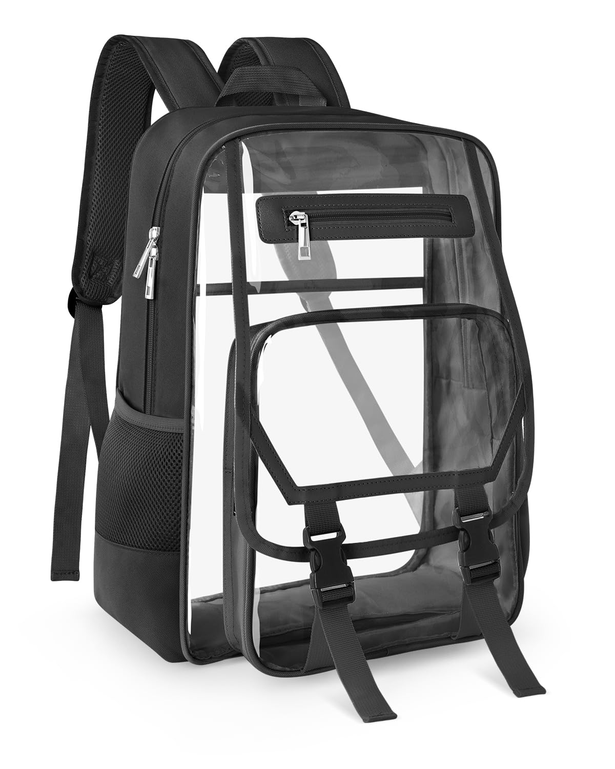 Photo 1 of Soimeat Clear Backpack Heavy Duty, Fabric & PVC Transparent Bookbag, See Through Backpacks with Reinforced Strap for Women Men, Large Capacity Clear Backpack for College, Travel, Security, Black