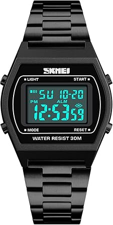 black stainless steel digital watch