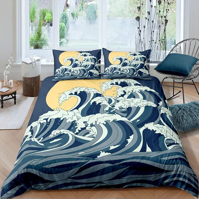 Sea Wave Duvet Cover Japanese Ukiyoe Comforter Cover King Size For Kids