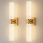 Gold Wall Sconces Set of Two, Bathroom Sconces with Frosted Glass Shade, Modern Vanity Sconces Lighting over Mirror, Wall Lig