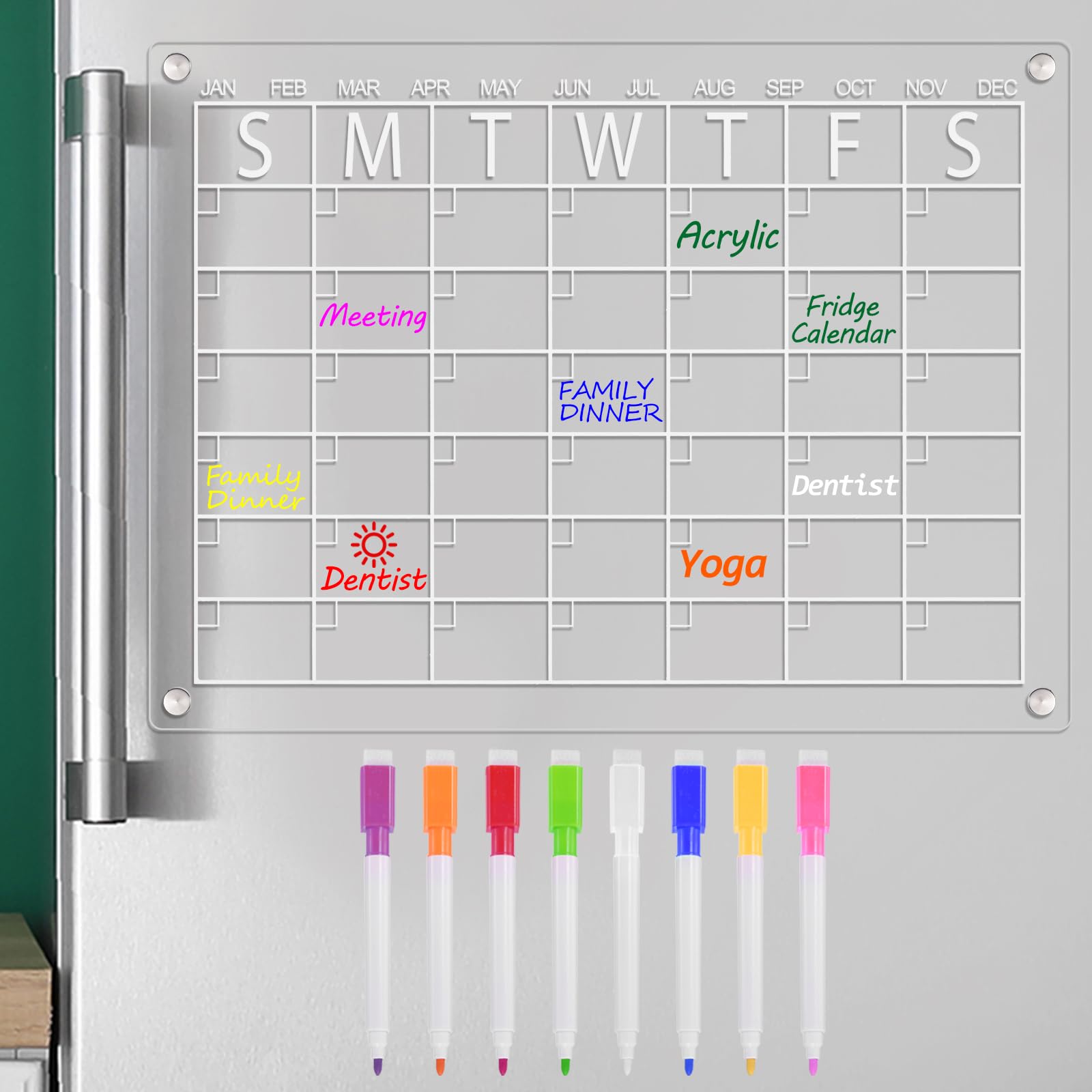 PATIKIL Magnetic Fridge Calendar, 2Pcs Acrylic Weekly Dry Erase Board Includes 8 Markers, Clear Refrigerator Monthly Planner Whiteboard Magnet Planning Transparent Calendars Large, 16"x12"
