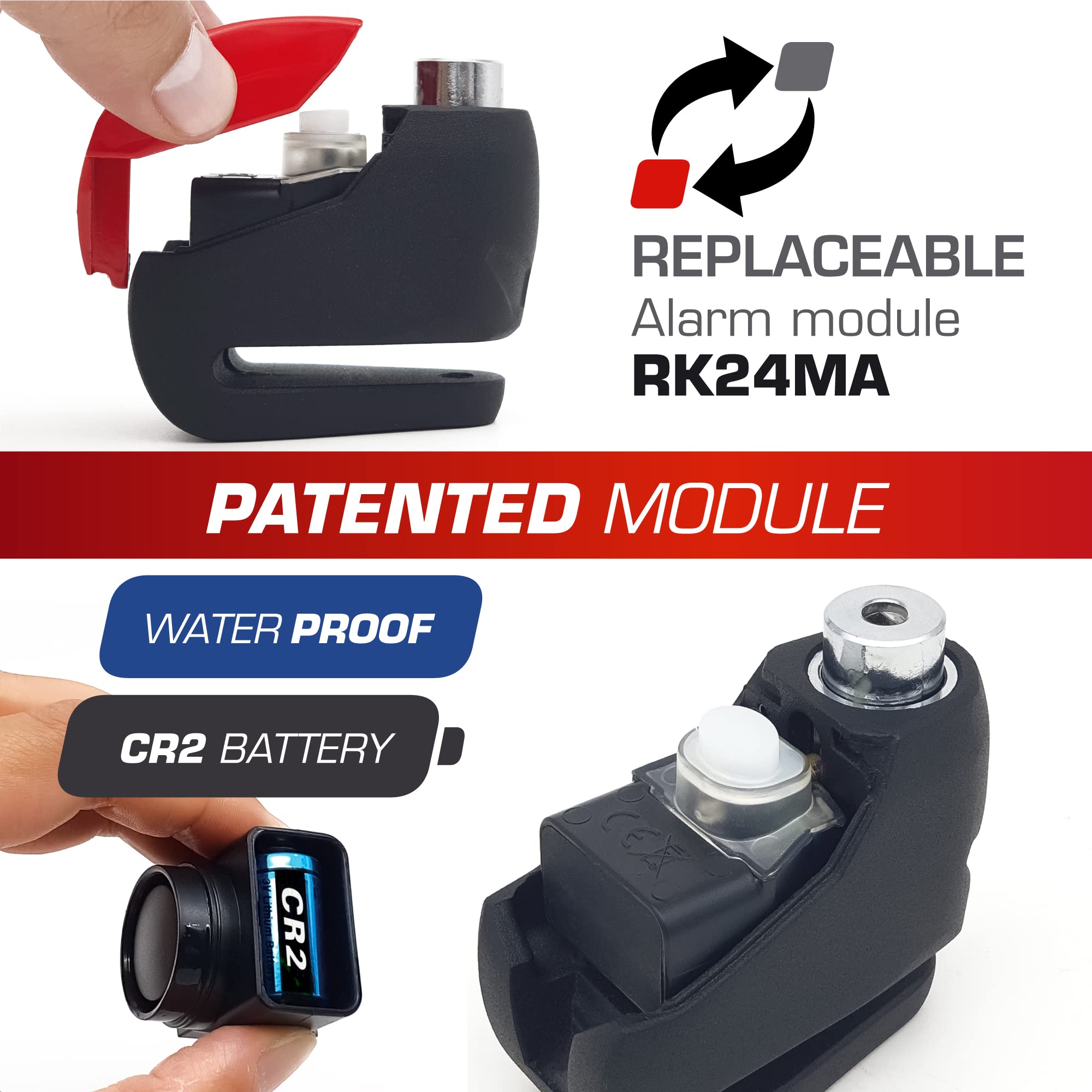 RADIKAL RK9 Disc Lock Alarm 120db ON Button, More Visible, Warning Fonction, 100% Waterproof, Full Metal, Universal Anti Theft Wheel Brake Lock for Motorcycle, Scooter, Bike, Electric Scooter, Bicycle